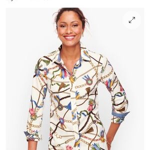 Talbots White Multicolor Chain Print Button Down Shirt | Size 1x